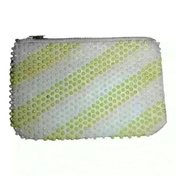 Vintage coin purse yellow and white beaded with the zipper - Picture 1 of 12